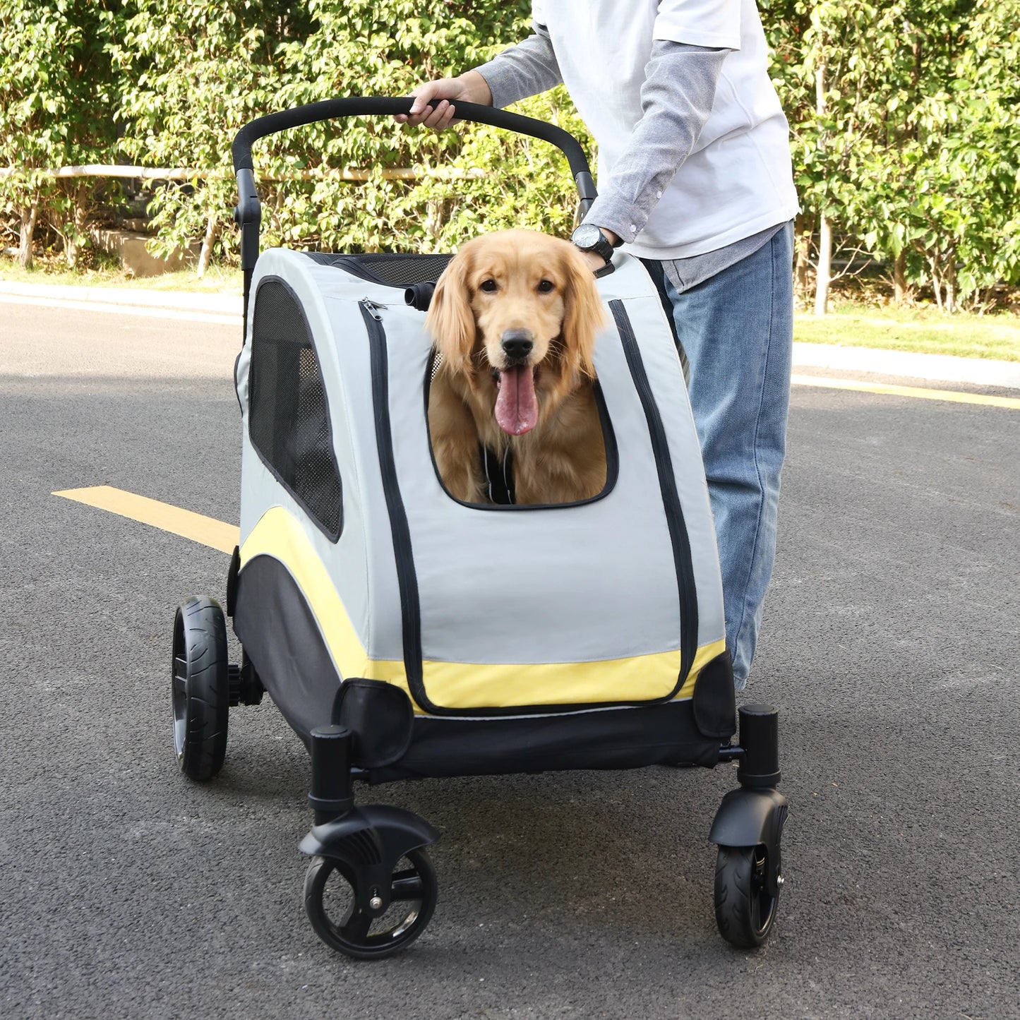 Portable Dog Stroller 4 Wheels for Large Dogs  Breathable Carrier for Outside Play