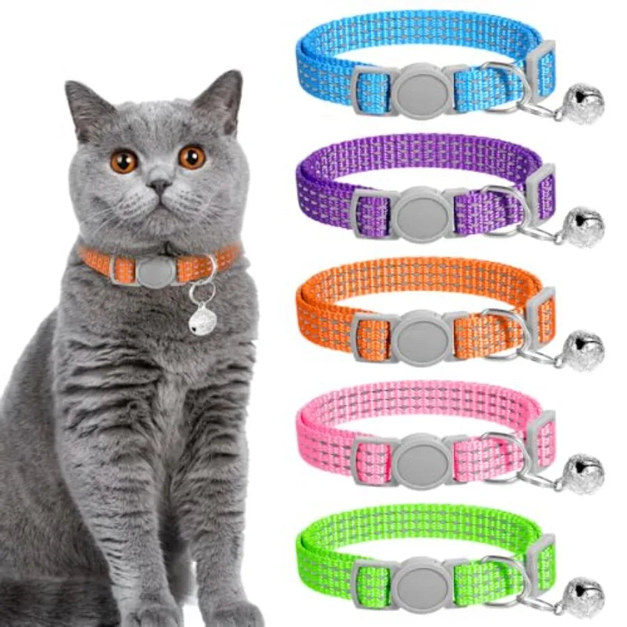 5 Pack Reflective Cat Collars with Bell Breakaway Cat Collars Adjustable Safety Kitten Collar Colorful Soft Small Cats Collar f
