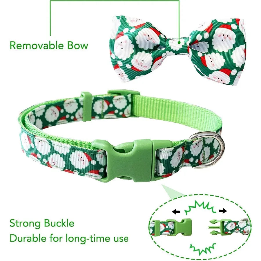 Christmas Dog Collar with Bow Tie 2 Pack Holiday Santa and Snowman Collar for Small Medium Large Dogs Pets Puppies Small(1117 N