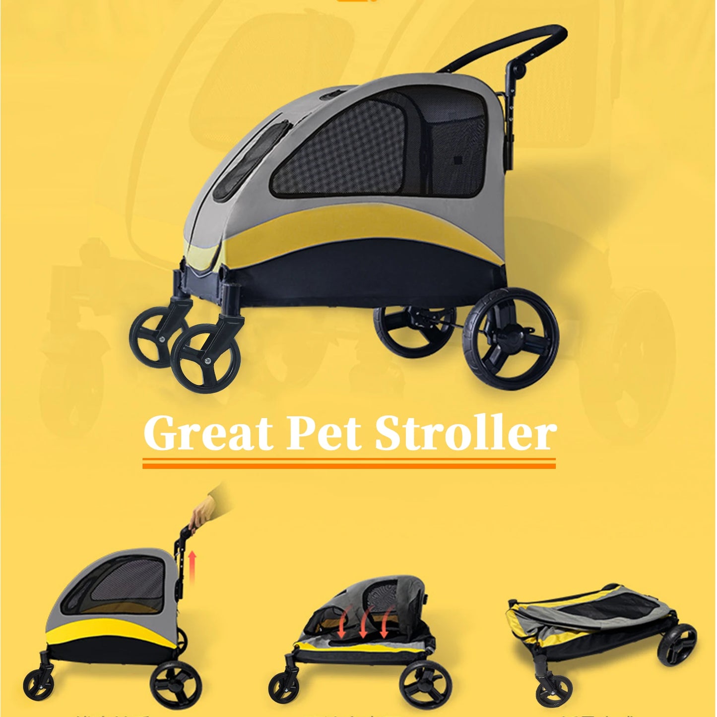Portable Dog Stroller 4 Wheels for Large Dogs  Breathable Carrier for Outside Play