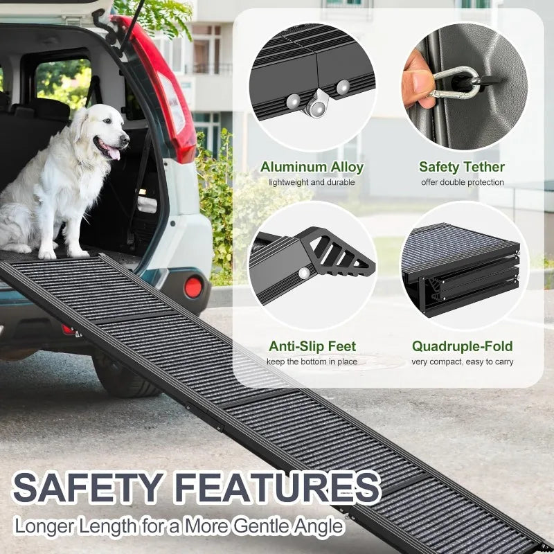 Wide Folding Portable Pet Stair Ramp with Non-Slip Rug Surface, Extra Wide Dog Steps for Medium
