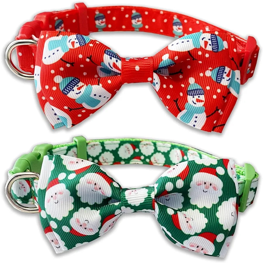 Christmas Dog Collar with Bow Tie 2 Pack Holiday Santa and Snowman Collar for Small Medium Large Dogs Pets Puppies Small(1117 N