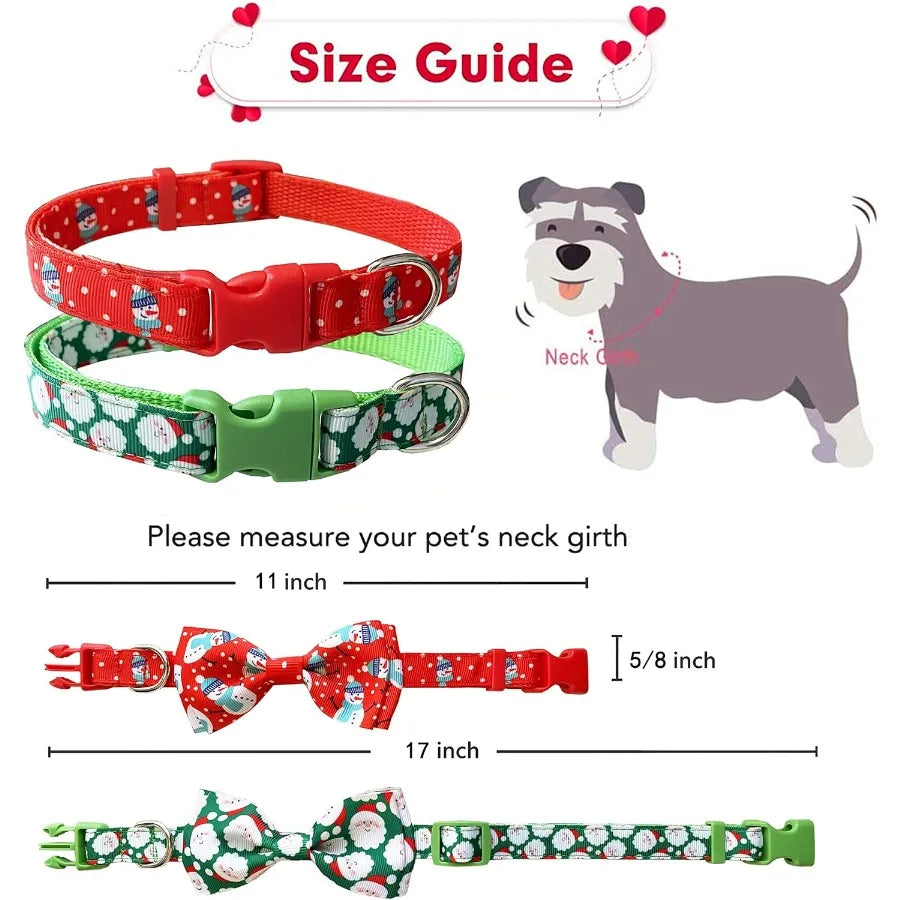 Christmas Dog Collar with Bow Tie 2 Pack Holiday Santa and Snowman Collar for Small Medium Large Dogs Pets Puppies Small(1117 N