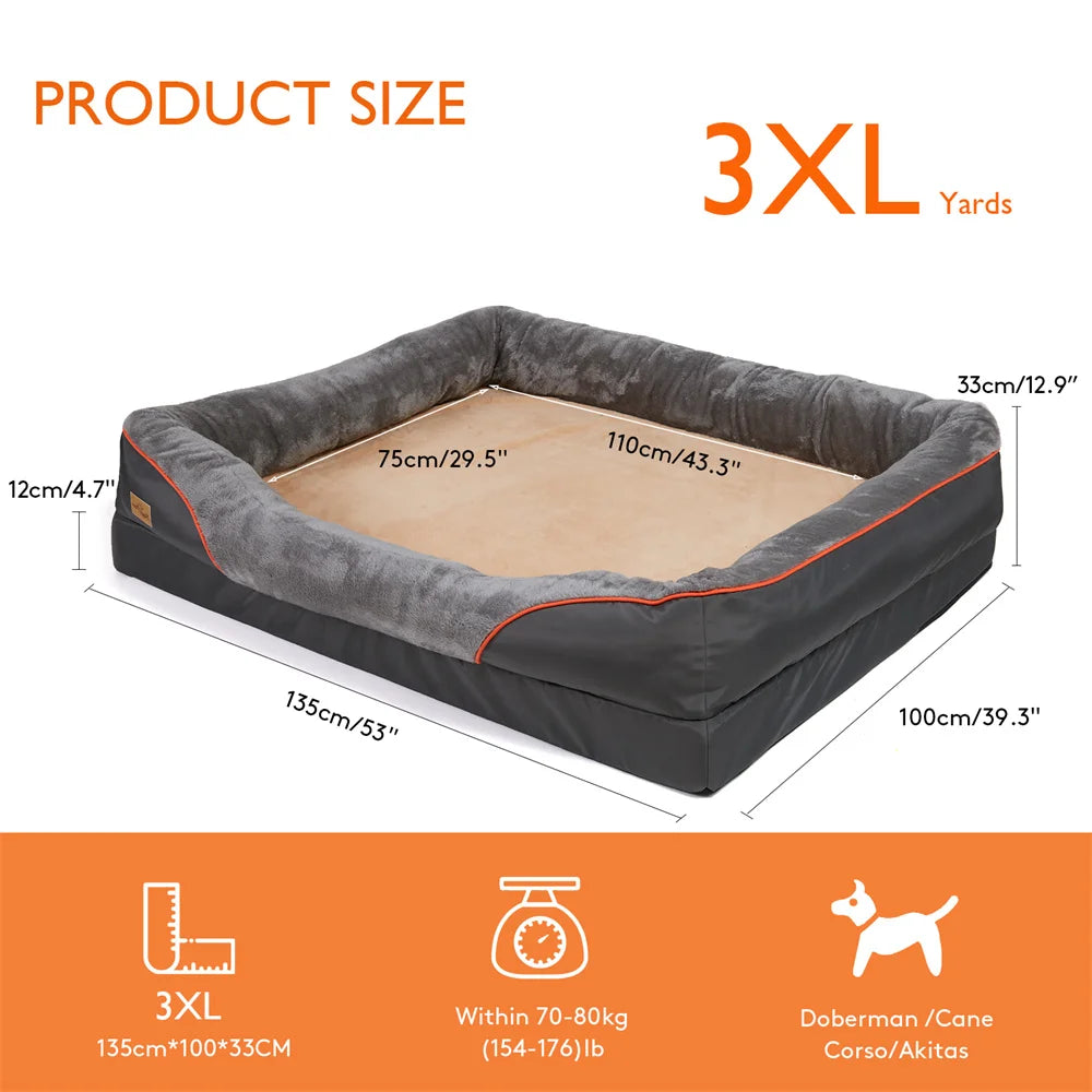 Jumbo Large Orthopedic Dog Bed, Waterproof, Elevated Cushion, Removable Cover