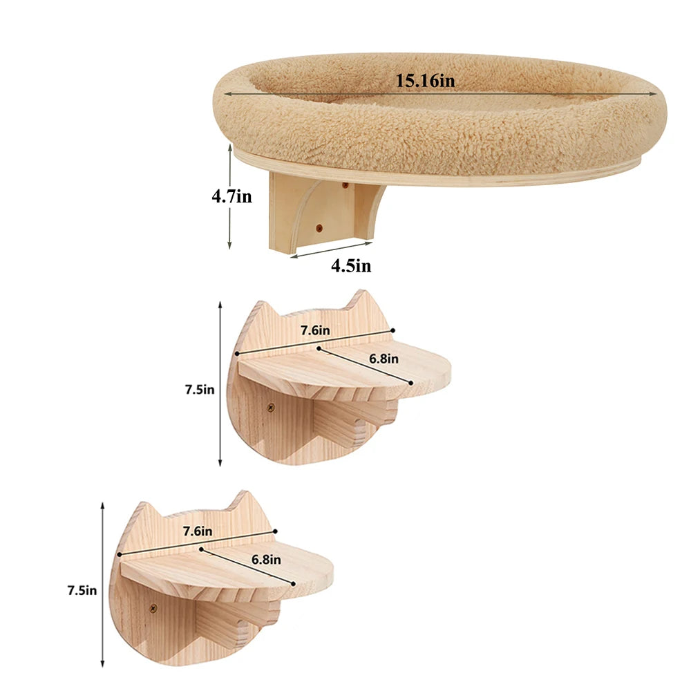 Wooden Climbing Ladder, Cat Hammock, Scratching Post, for Activity Indoors