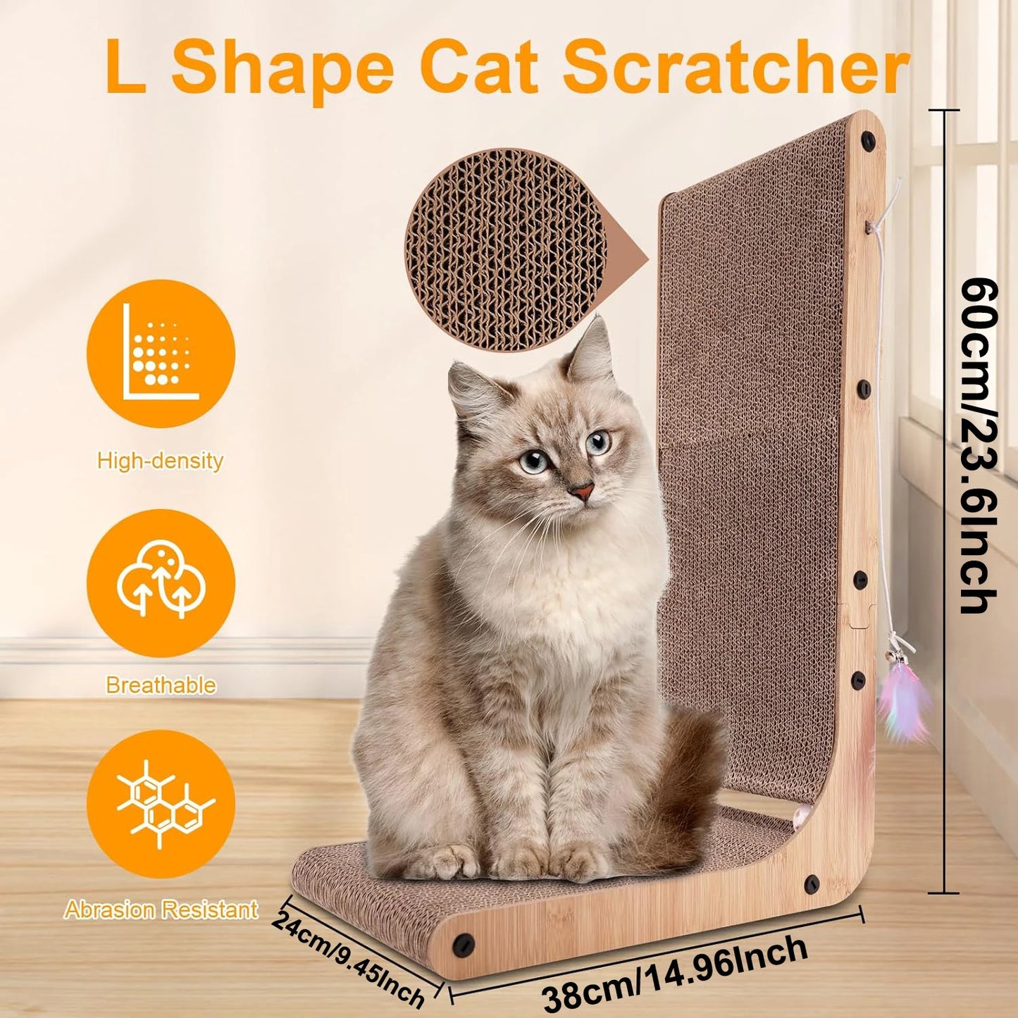 L Shape Cat Scratcher, 23.6 Inch Cat Scratchers for Indoor Cats,