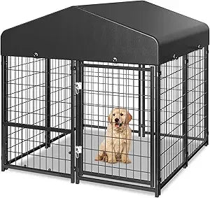 Outdoor Dog Kennel with Roof, Weatherproof Dog Kennel Outside with Removable Doggy Door, Backyard Dog Run Playpen Pet Enclosures