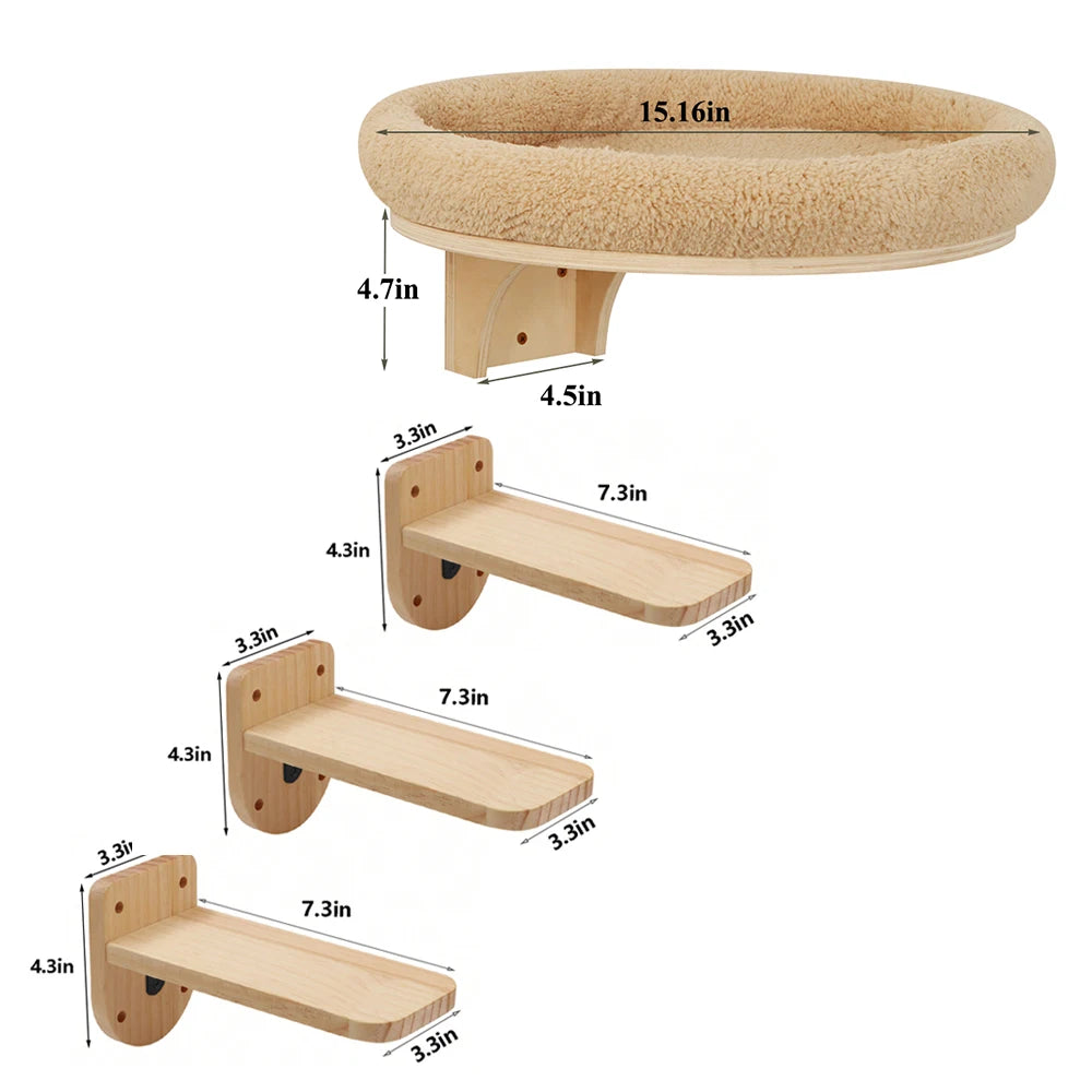 Wooden Climbing Ladder, Cat Hammock, Scratching Post, for Activity Indoors