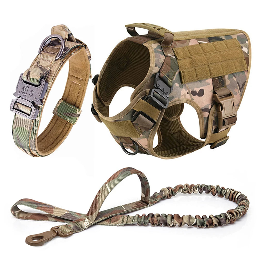 Large Military Dog Harness Set with Collar and Leash for Medium and Large Dogs