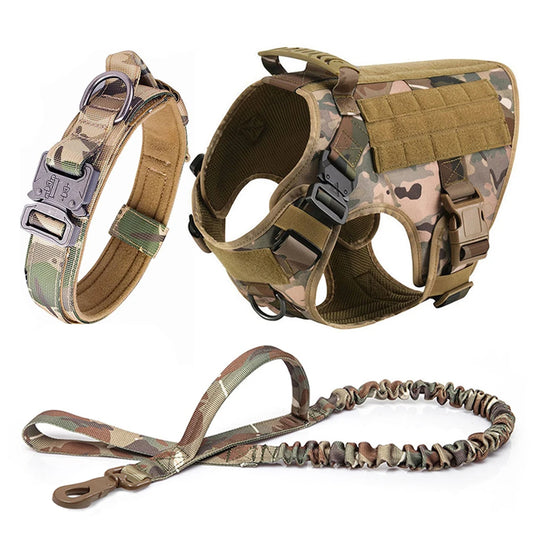 Large Military Dog Harness Set with Collar and Leash for Medium and Large Dogs