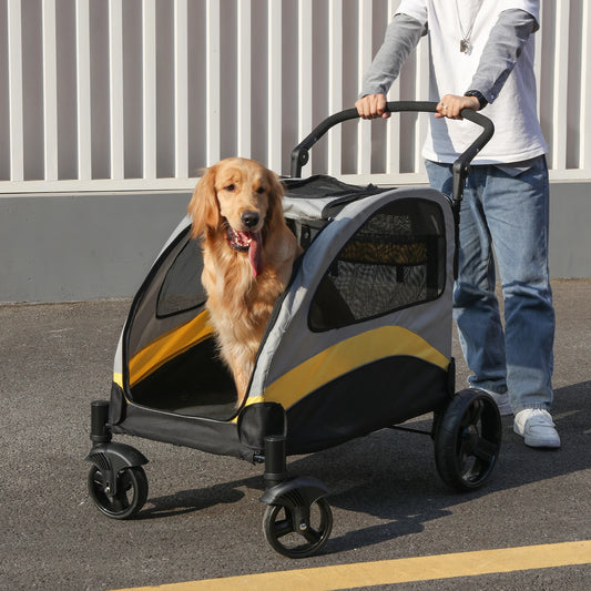 Portable Dog Stroller 4 Wheels for Large Dogs  Breathable Carrier for Outside Play