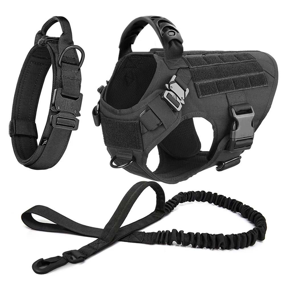 Large Military Dog Harness Set with Collar and Leash for Medium and Large Dogs