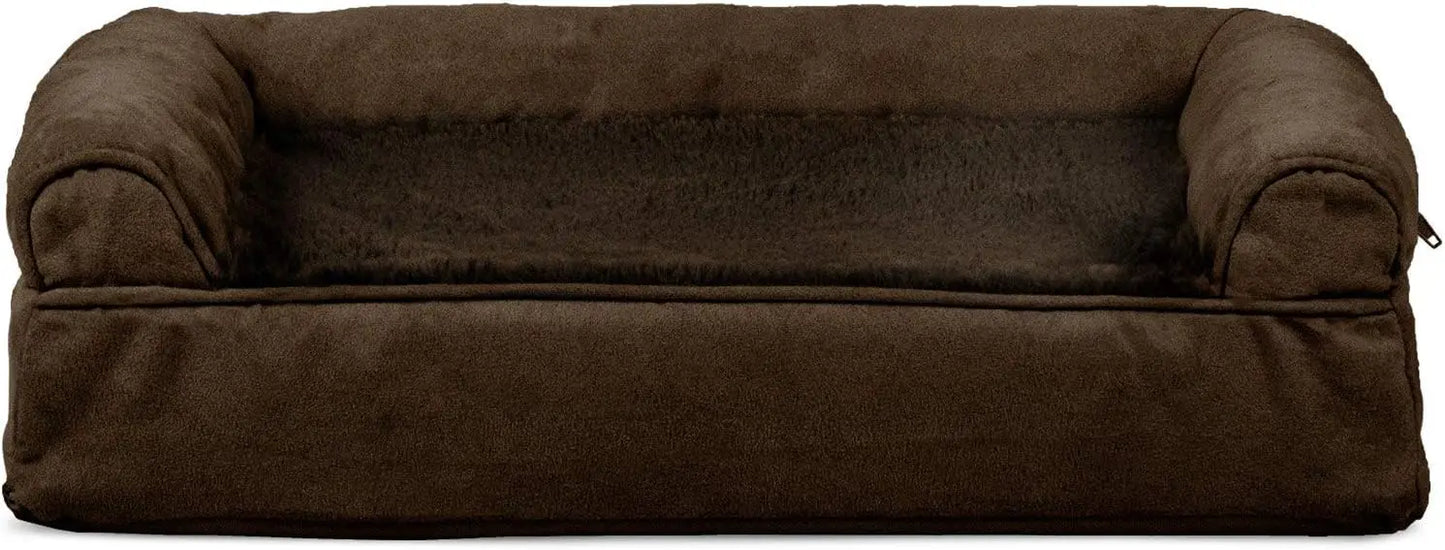 Cooling Gel Dog Bed for Large Dogs w/ Removable Bolsters & Washable Cover, For Dogs Up to 125 lbs - Plush & Suede Sofa