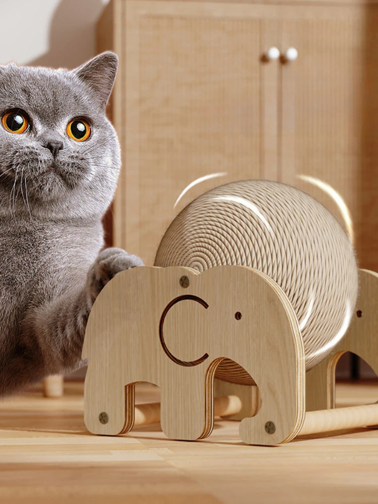 Cat Scratch Ball Board Pet Toy Wear Resistant Sisal Ball Upright Auspicious Elephant Windmill Model Random Hair