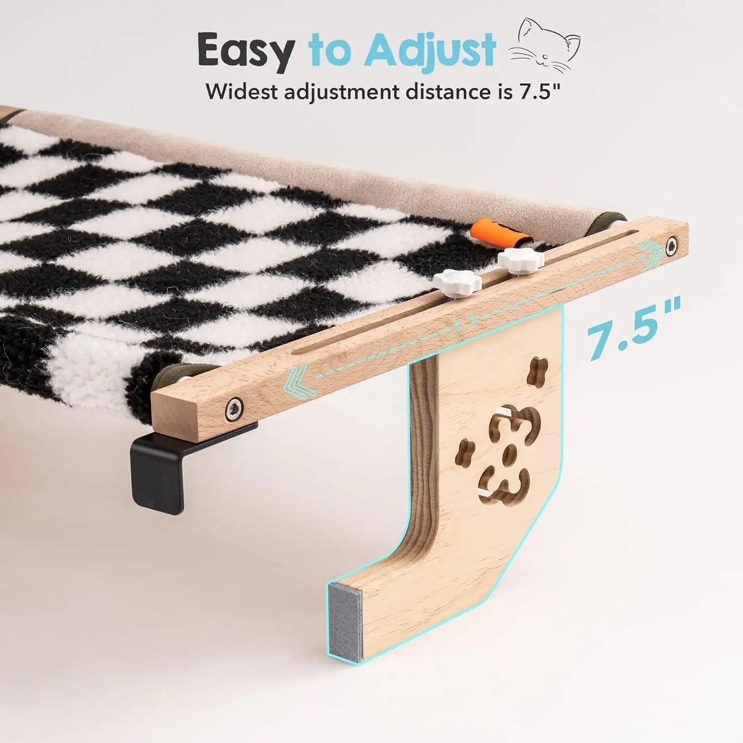 Cat Window Perch Wood Metal Frame , Beige Chessboard