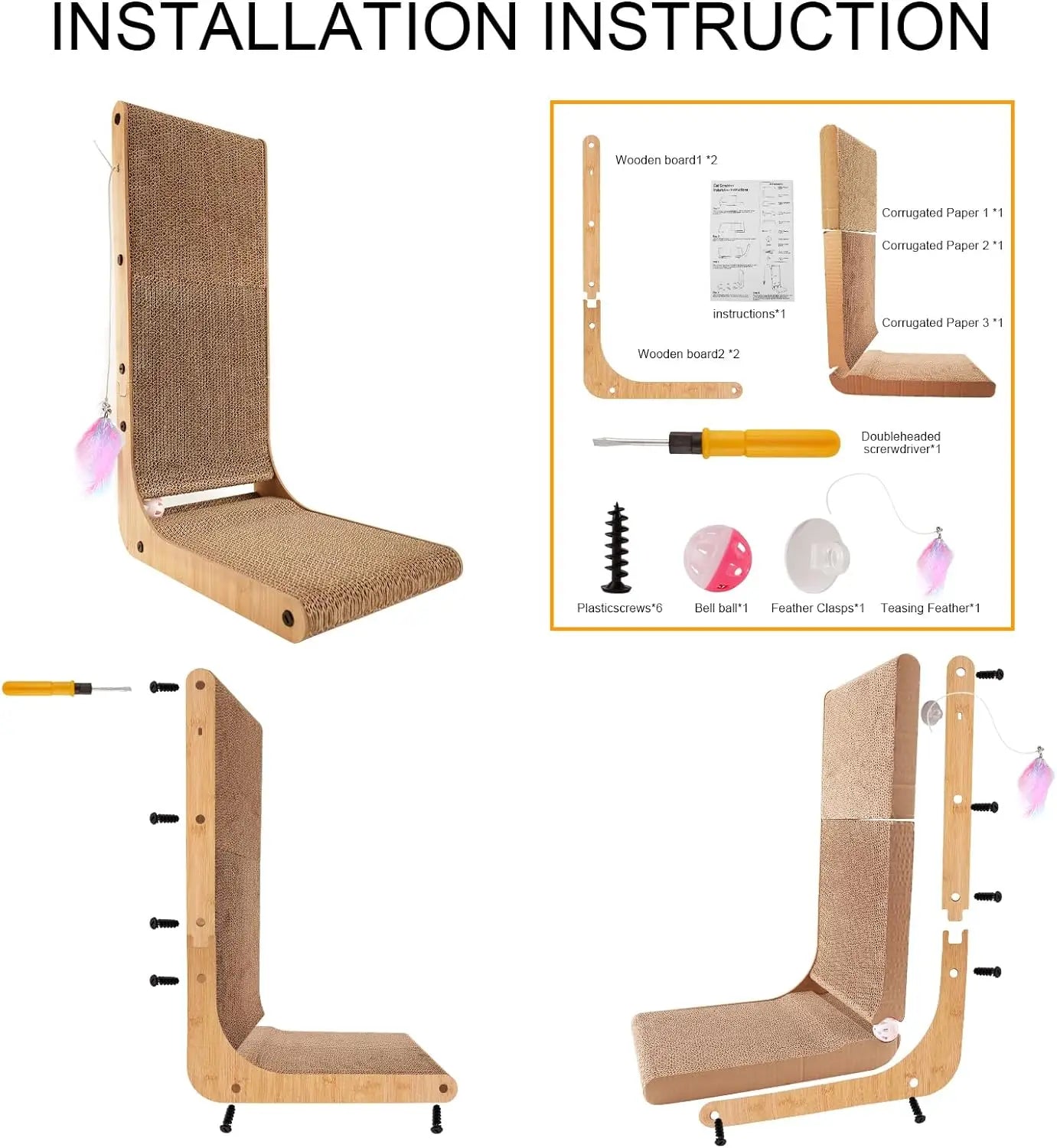 L Shape Cat Scratcher, 23.6 Inch Cat Scratchers for Indoor Cats,