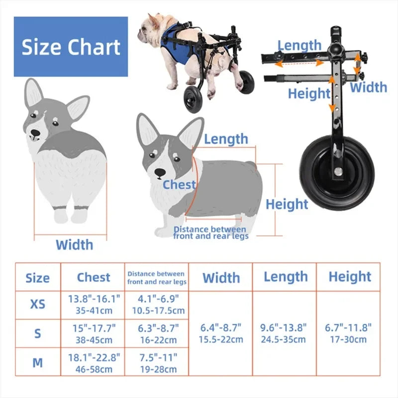 Adjustable Dog Wheelchair for Hind Limb Mobility Aid Rehabilitation Trolley for Disabled Dogs
