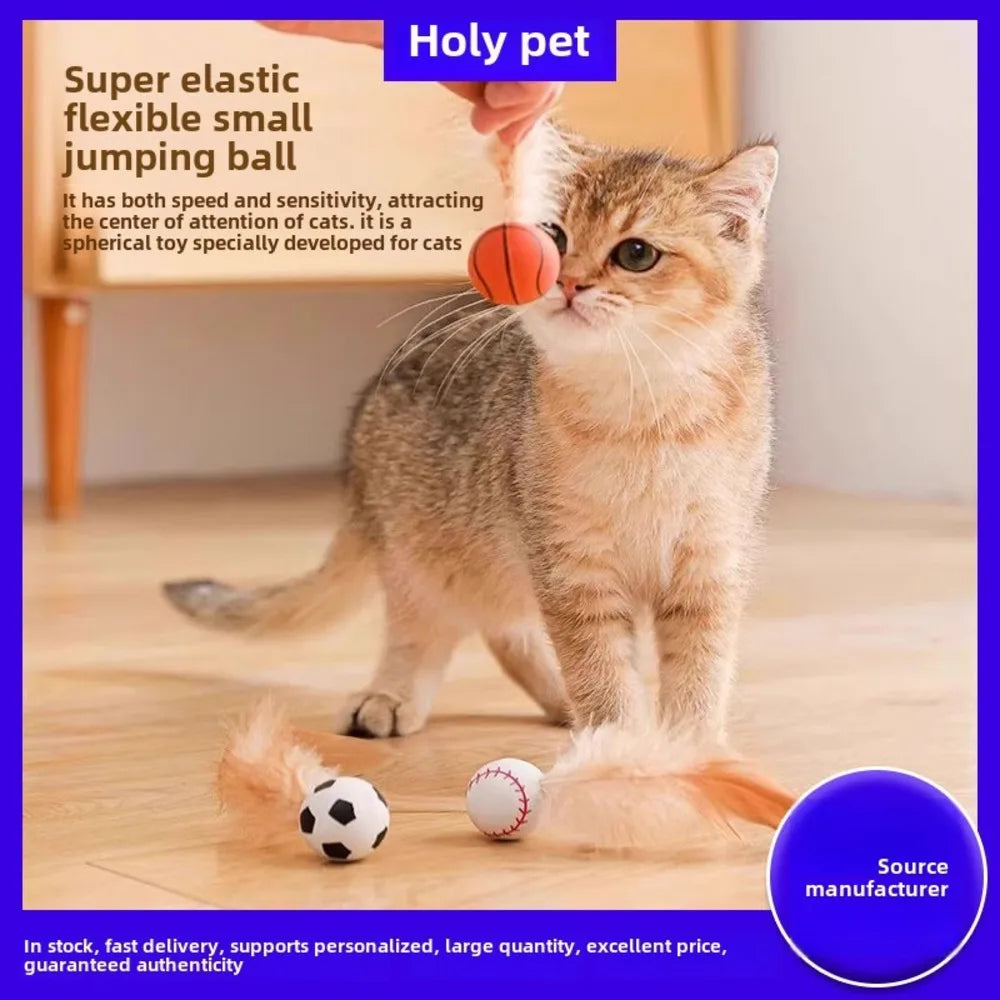 Pet Chicken Feather Bouncing Ball Lightweight Interactive Cat Dog Toy With Erratic Bounce Track To Stimulate Play Instantly