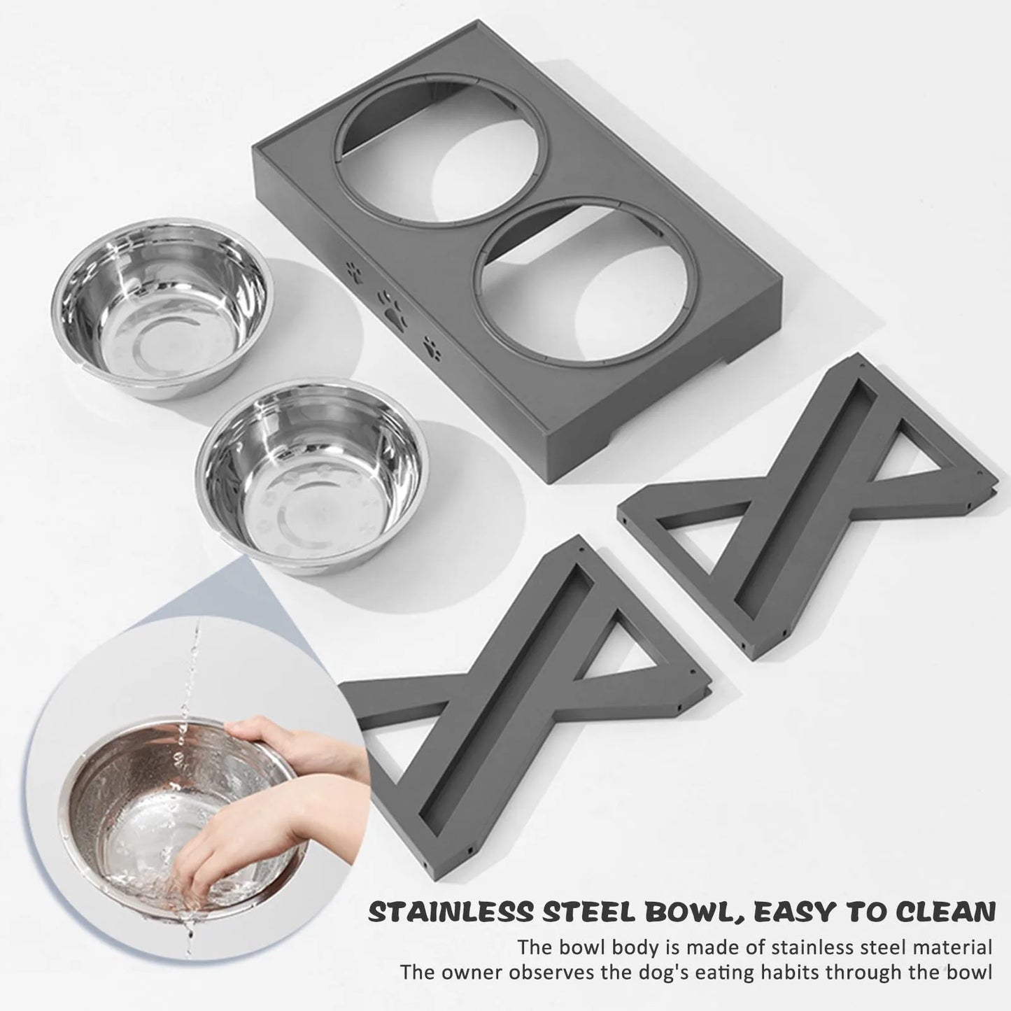 Stainless Steel Elevated Dog Bowl Non Slip No Spill Design Pet Supplies Promote Healthy Digestion