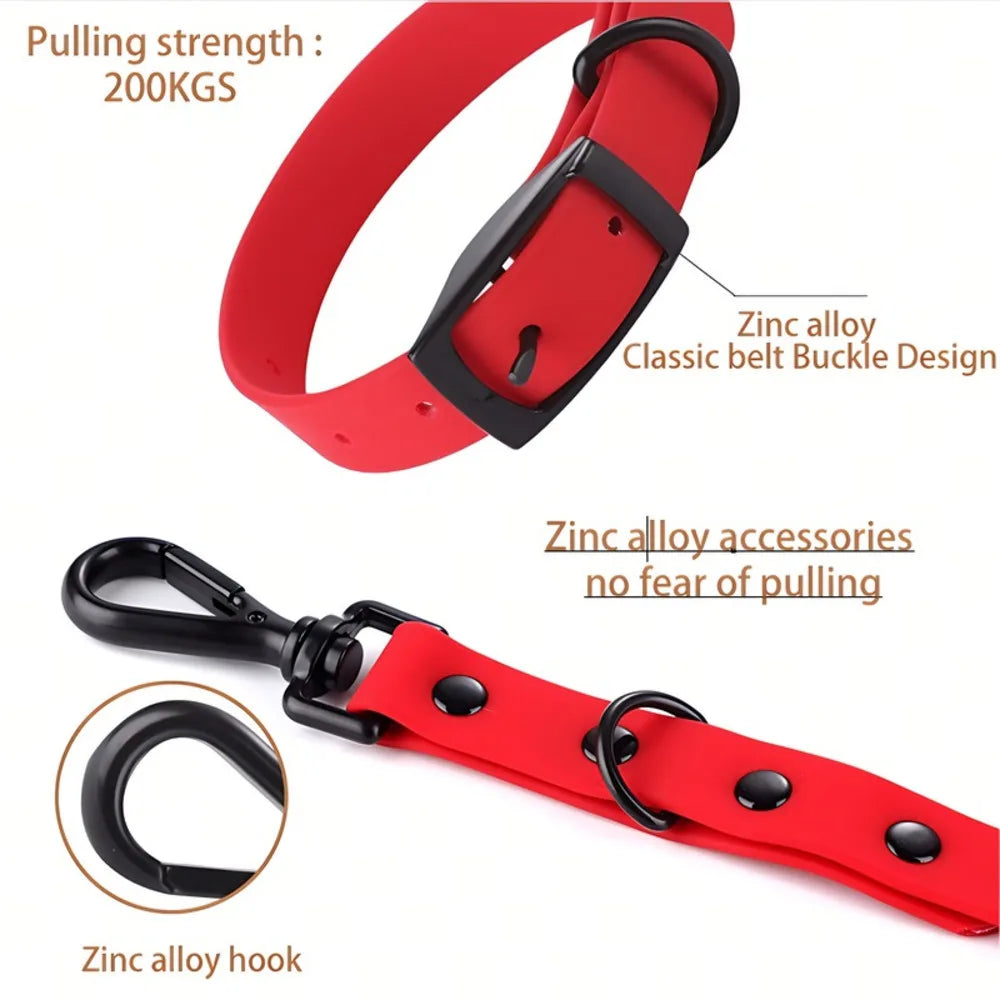 Silicone Pet Collar Leash Set - Adjustable Small/Large Dogs, Waterproof & Easy To Clean, Durable Reflective Strips For Safety