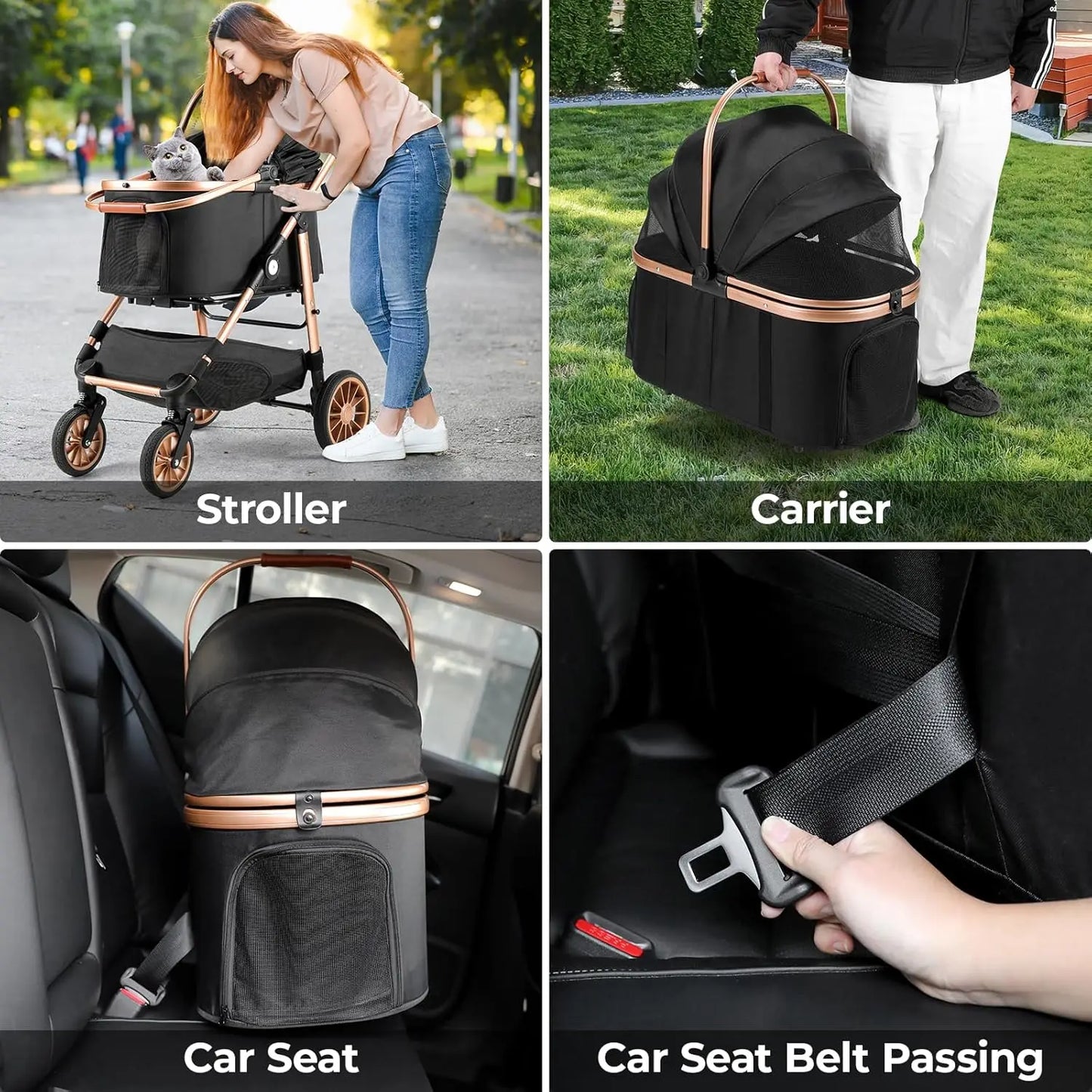 360° High Wheels Transport Foldable Cat Pet Stroller 2in1 Dog Buggy Stroller Dog Box Can Be Attached in Car, Max. load 25 kg