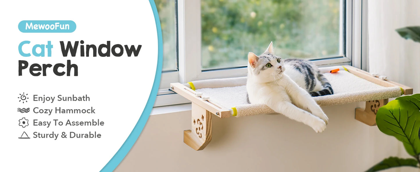 Cat Window Perch Wood Metal Frame , Beige Chessboard
