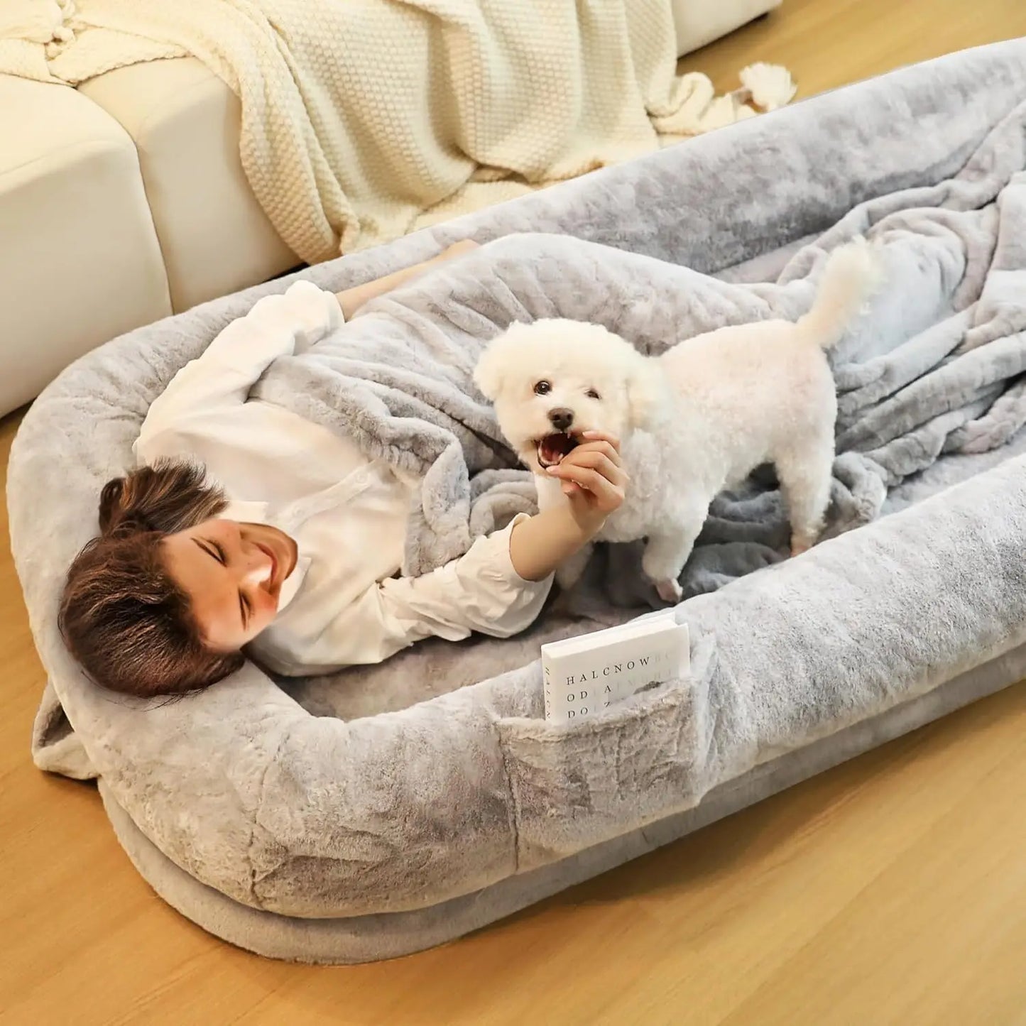 Human Dog Bed for Adults, 71" Long , Orthopedic Design [Light Grey]