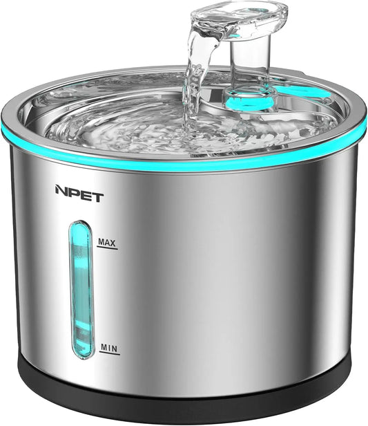 NPET Water Fountain Stainless Steel, 50oz/1.5L Dishwasher Safe