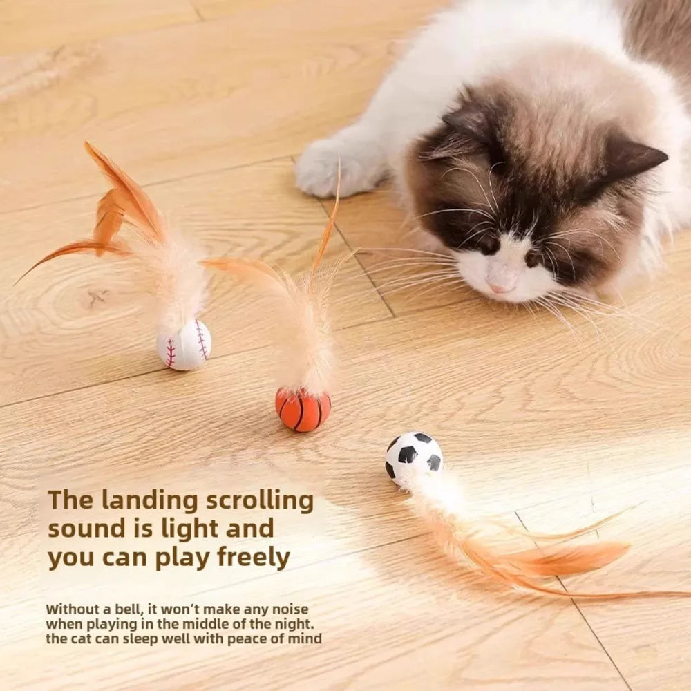 Pet Chicken Feather Bouncing Ball Lightweight Interactive Cat Dog Toy With Erratic Bounce Track To Stimulate Play Instantly