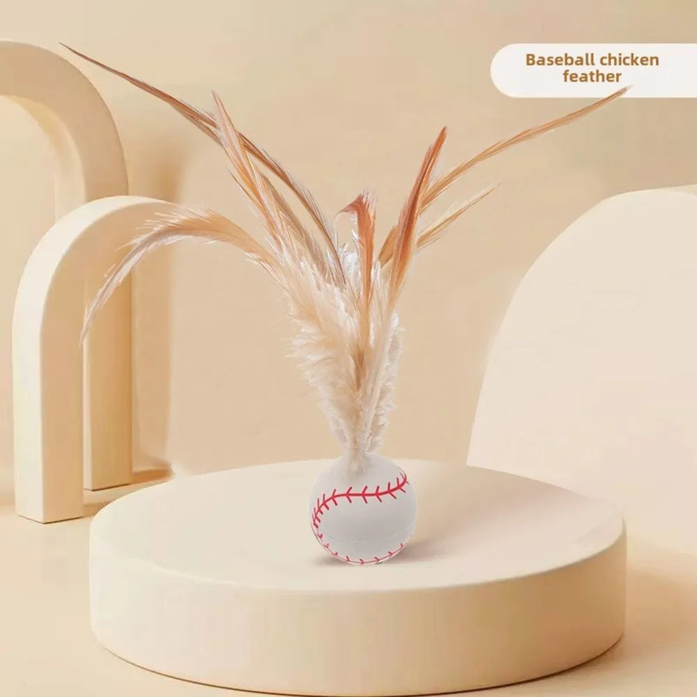 Pet Chicken Feather Bouncing Ball Lightweight Interactive Cat Dog Toy With Erratic Bounce Track To Stimulate Play Instantly