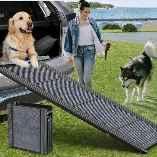 Wide Folding Portable Pet Stair Ramp with Non-Slip Rug Surface, Extra Wide Dog Steps for Medium