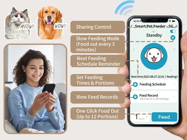 Smart Automatic Cat Feeders WiFi Pet Feeder with APP Control