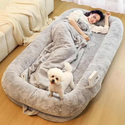 Human Dog Bed for Adults, 71" Long , Orthopedic Design [Light Grey]