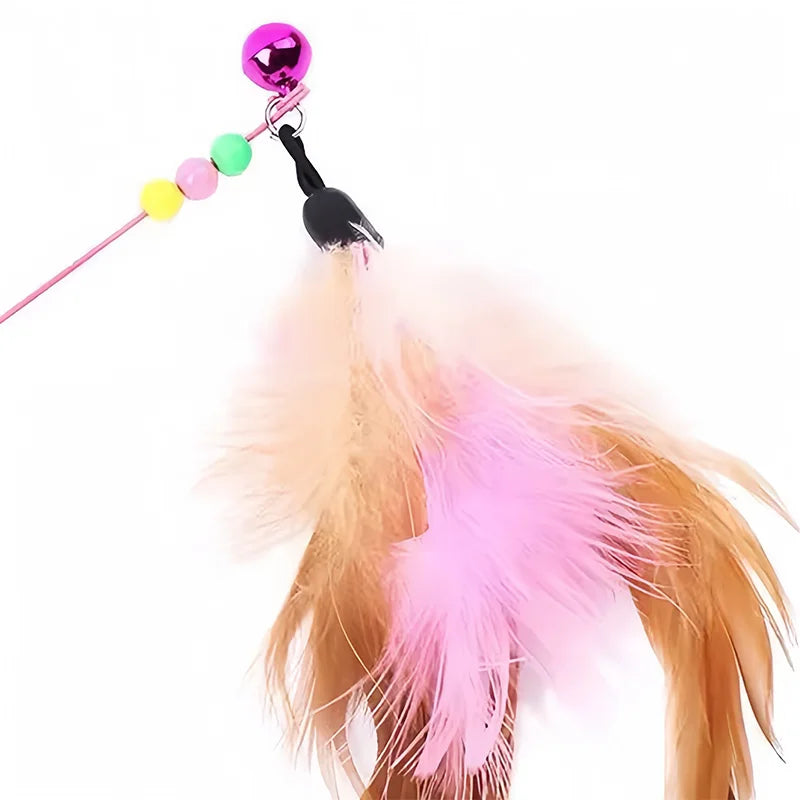 Cat Toy Feather Head Cat Teaser Stick with Bell Cat Teaser Toy - Interactive Bell & Feather Wand Pet Supplies