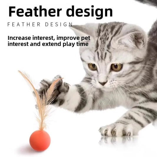 Pet Chicken Feather Bouncing Ball Lightweight Interactive Cat Dog Toy With Erratic Bounce Track To Stimulate Play Instantly