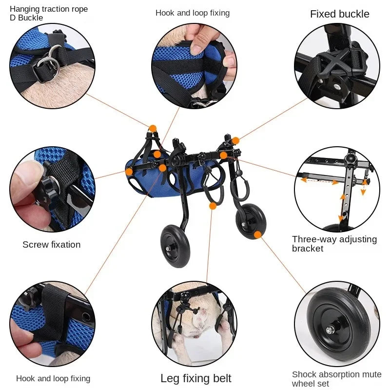 Adjustable Dog Wheelchair for Hind Limb Mobility Aid Rehabilitation Trolley for Disabled Dogs