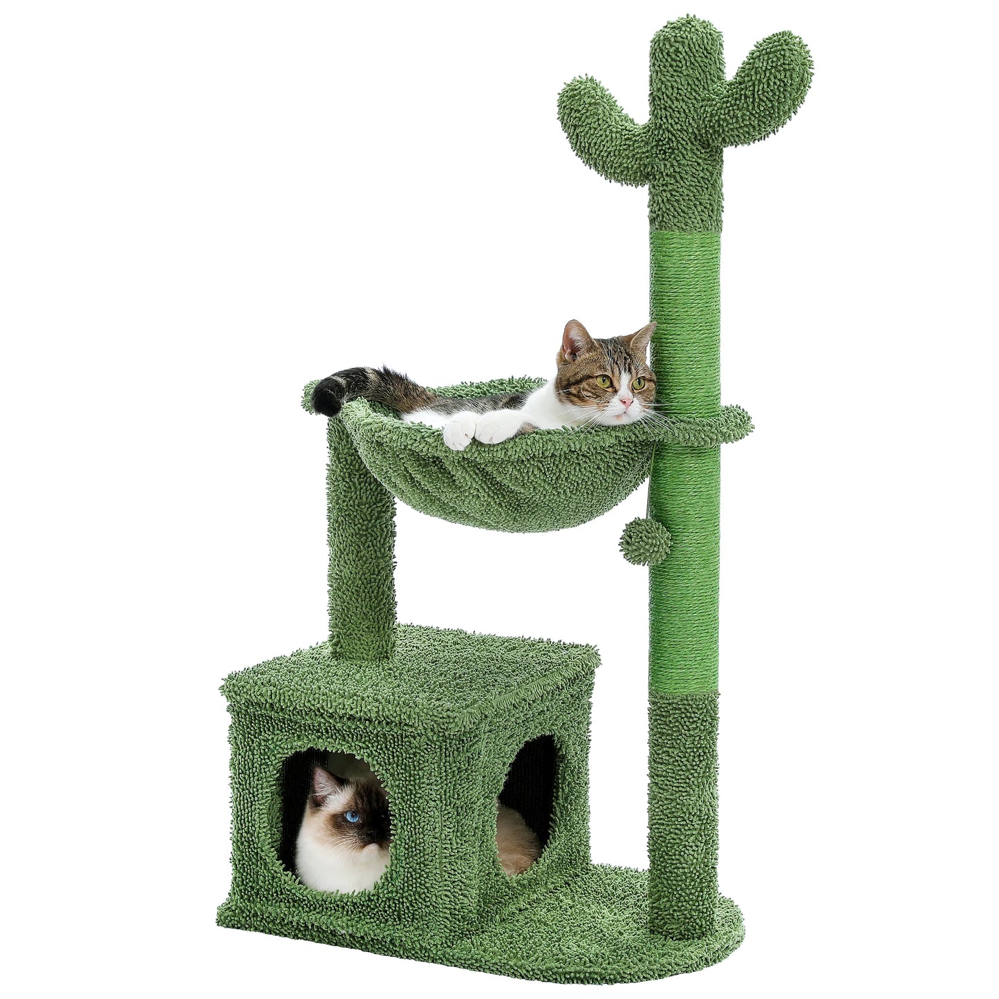 Cactus Cat Tree with Large Condo Hammock Dangling Ball Small Cat Tower Cat Scratching Post for Indoor Use