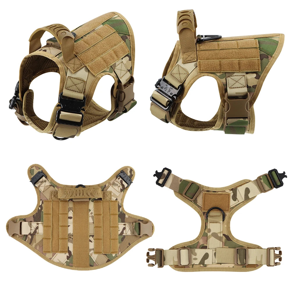 Large Military Dog Harness Set with Collar and Leash for Medium and Large Dogs
