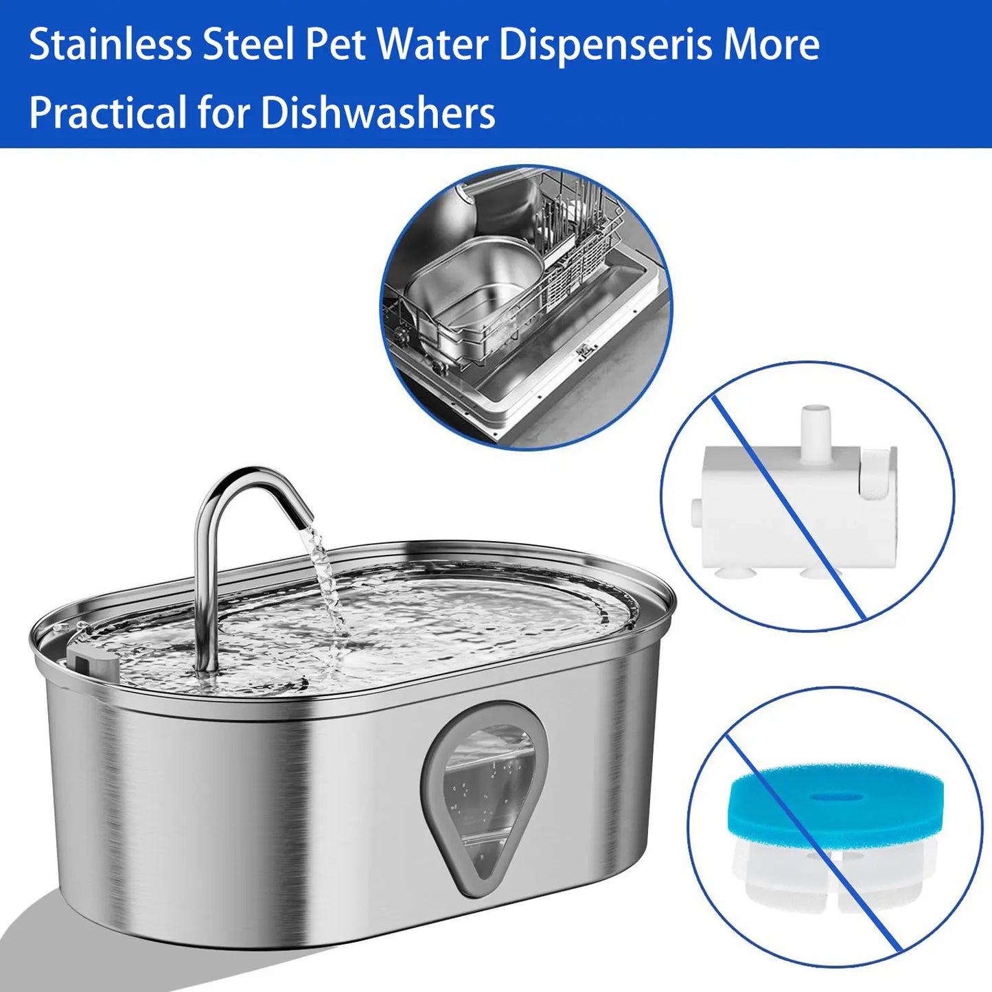 Stainless Steel Pet Water Feeder Pet Automatic Water Fountain USB Electric Mute for Cat Dog Filter Fountain Smart Drinking Bowl