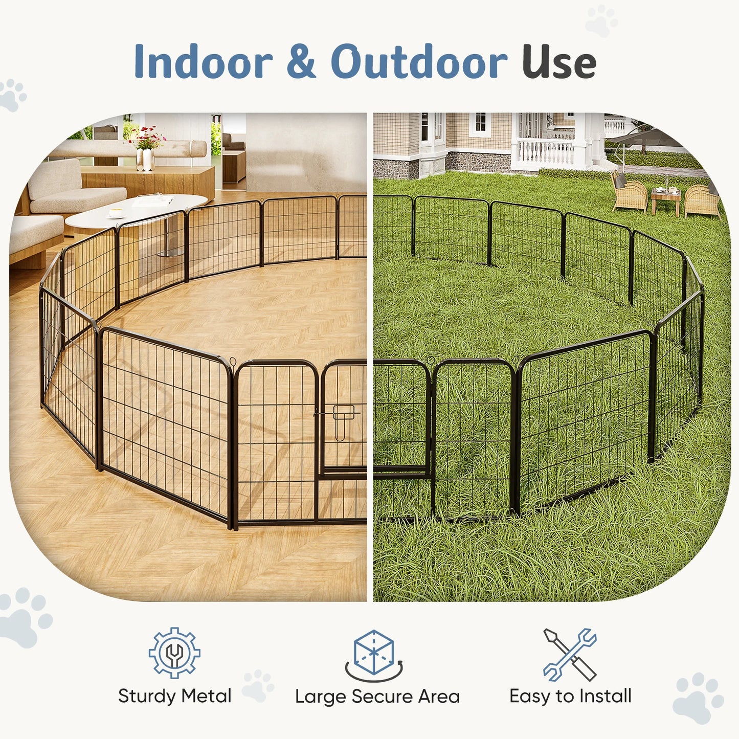 16 Panel Dog Playpen Indoor/outdoor Fence,  Exercise for Yard  Metal Dog Pen for Camping
