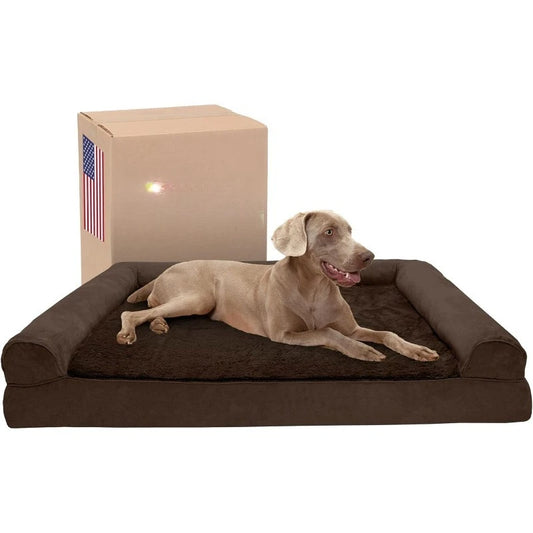 Cooling Gel Dog Bed for Large Dogs w/ Removable Bolsters & Washable Cover, For Dogs Up to 125 lbs - Plush & Suede Sofa