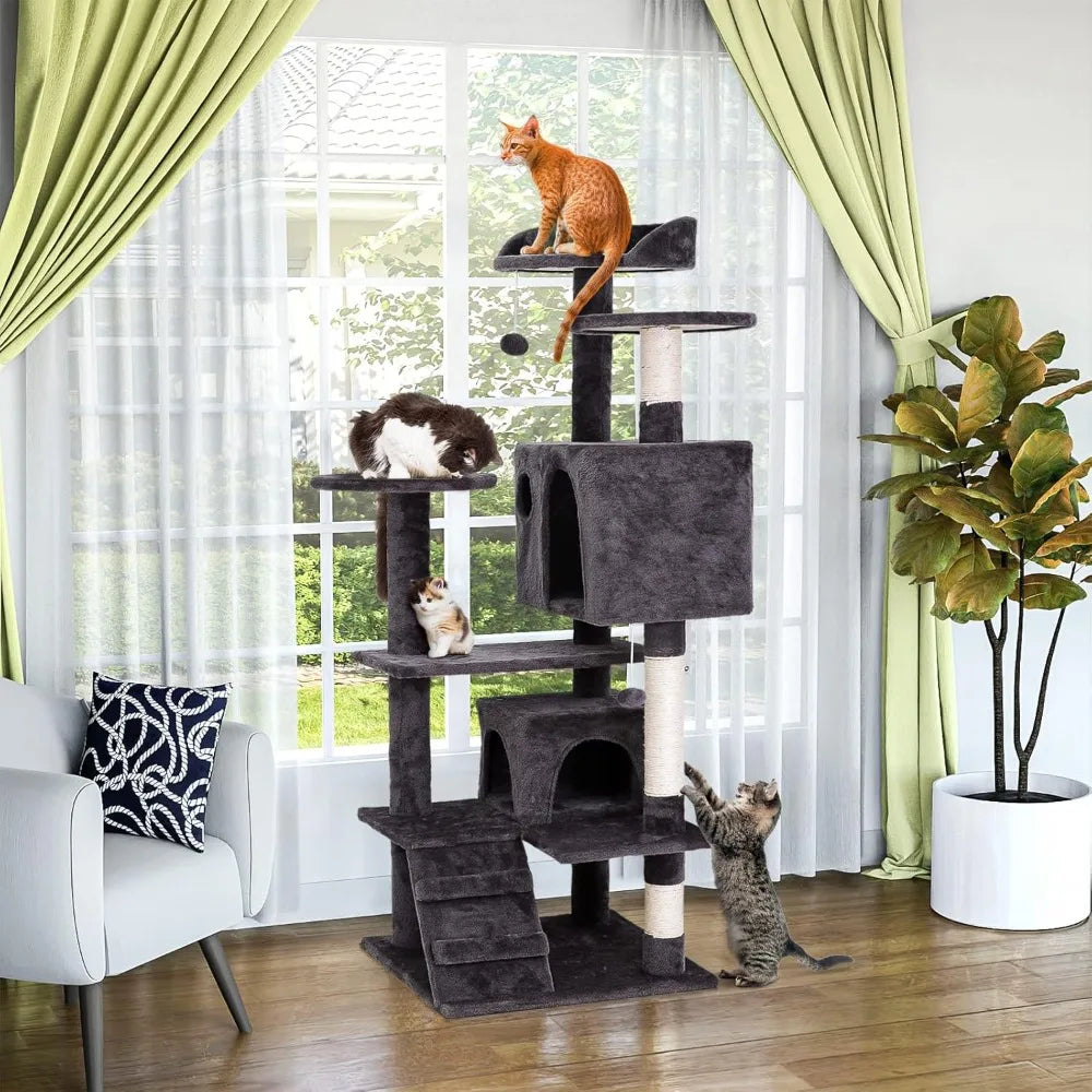 54-Inch Cat Tree & Tower for Indoor Cats: Plush Multi-Level Cat Furniture with Scratching Post, Jumping Platform & Cat Plateau