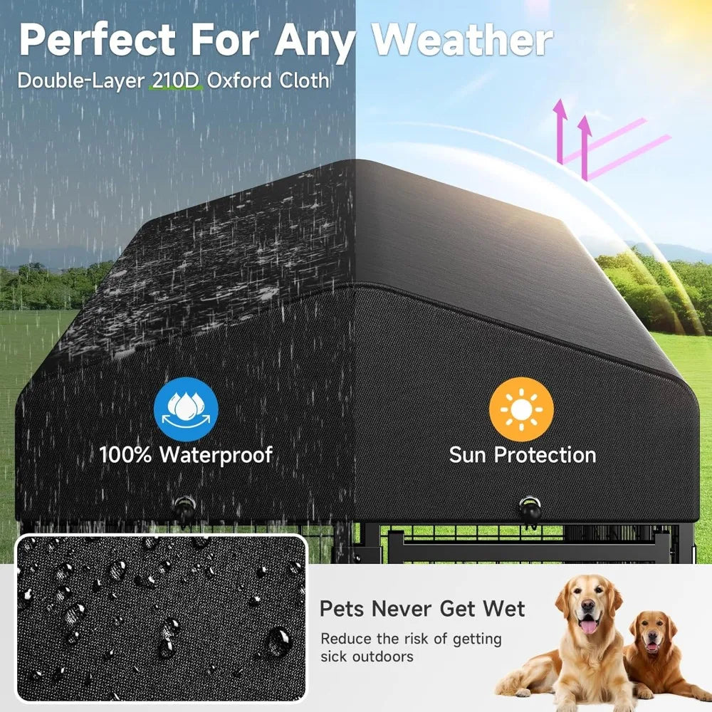 Outdoor Dog Kennel with Roof, Weatherproof Dog Kennel Outside with Removable Doggy Door, Backyard Dog Run Playpen Pet Enclosures
