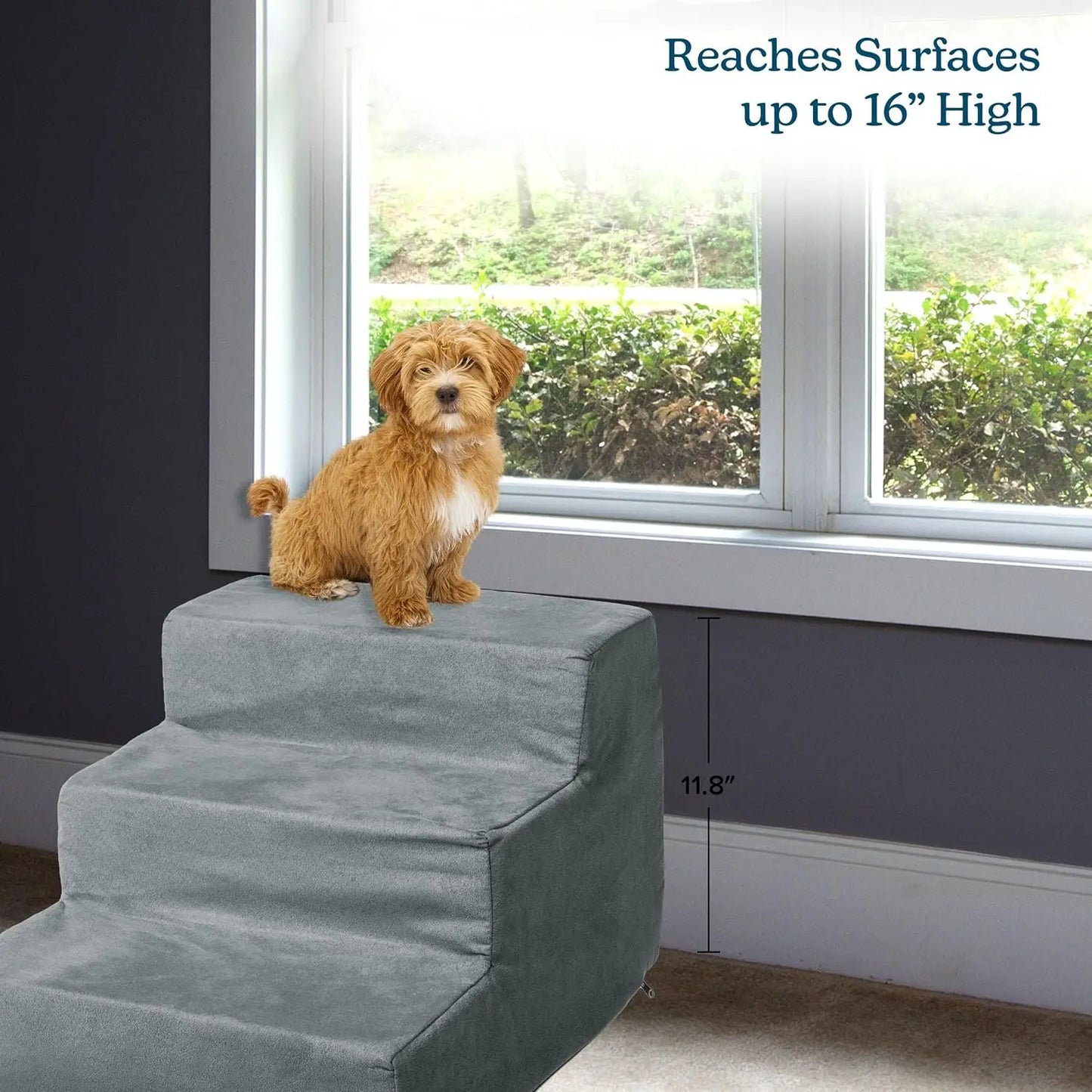 3-Step Pet Stairs  Nonslip Foam Dog and Cat Steps with Removable Zippered Microfiber Cover - Designed for Home o