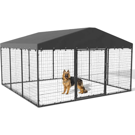 118" x 118" x 70.9" Heavy Duty Dog Cage with Roof,Galvanized Steel Dog Enclosure Fence with Double Security Locks Fast shipping
