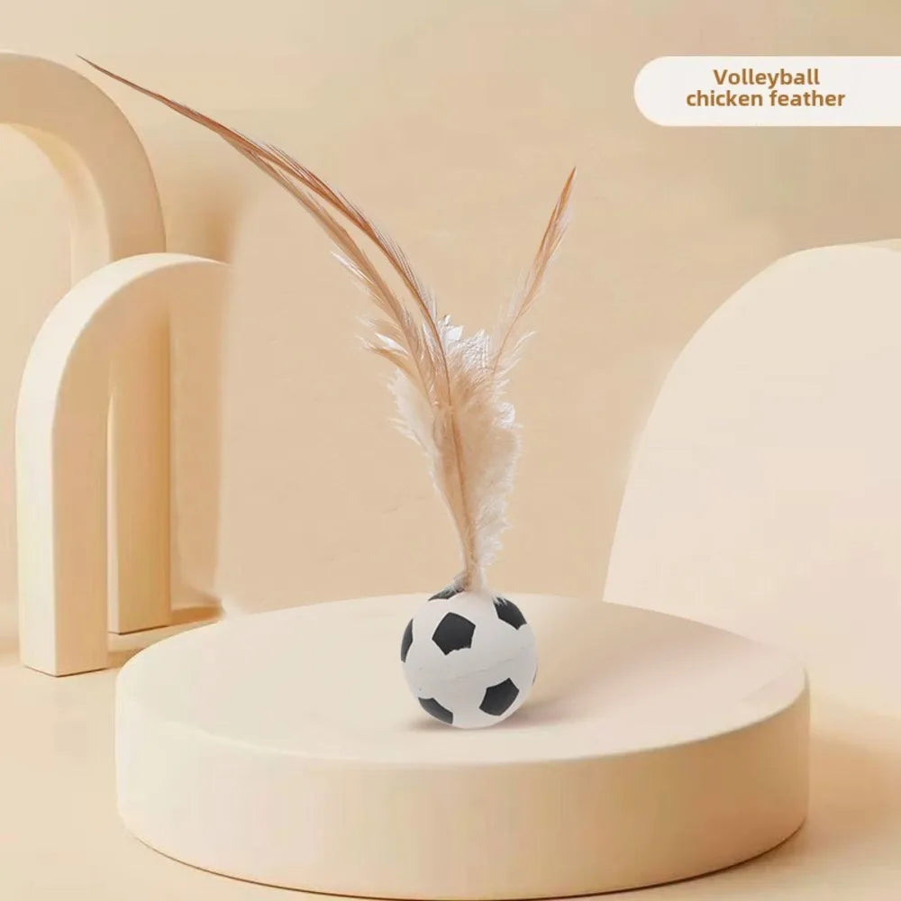 Pet Chicken Feather Bouncing Ball Lightweight Interactive Cat Dog Toy With Erratic Bounce Track To Stimulate Play Instantly