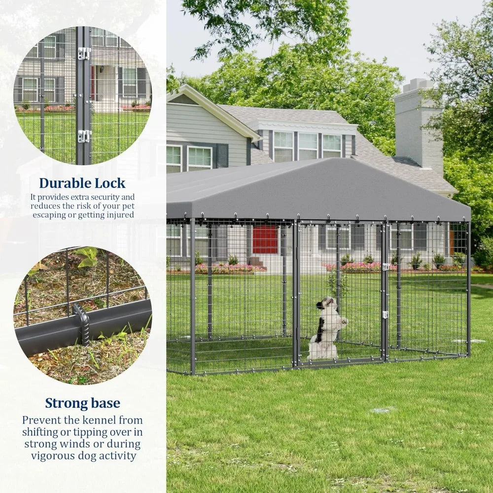 118" x 118" x 70.9" Heavy Duty Dog Cage with Roof,Galvanized Steel Dog Enclosure Fence with Double Security Locks Fast shipping
