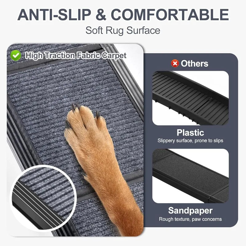 Wide Folding Portable Pet Stair Ramp with Non-Slip Rug Surface, Extra Wide Dog Steps for Medium