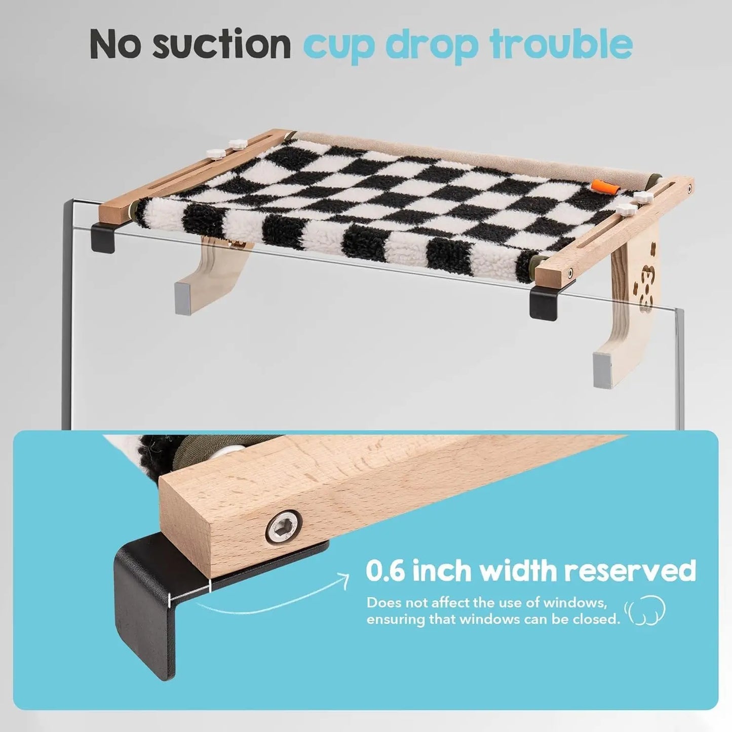 Cat Window Perch Wood Metal Frame , Beige Chessboard