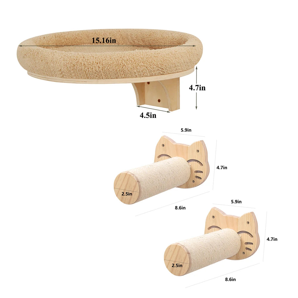 Wooden Climbing Ladder, Cat Hammock, Scratching Post, for Activity Indoors
